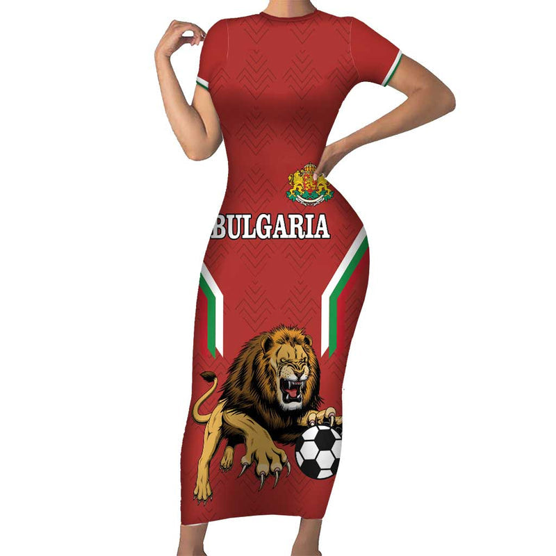 Custom Bulgaria Football The Lions Come Champions Red Version Short Sleeve Bodycon Dress