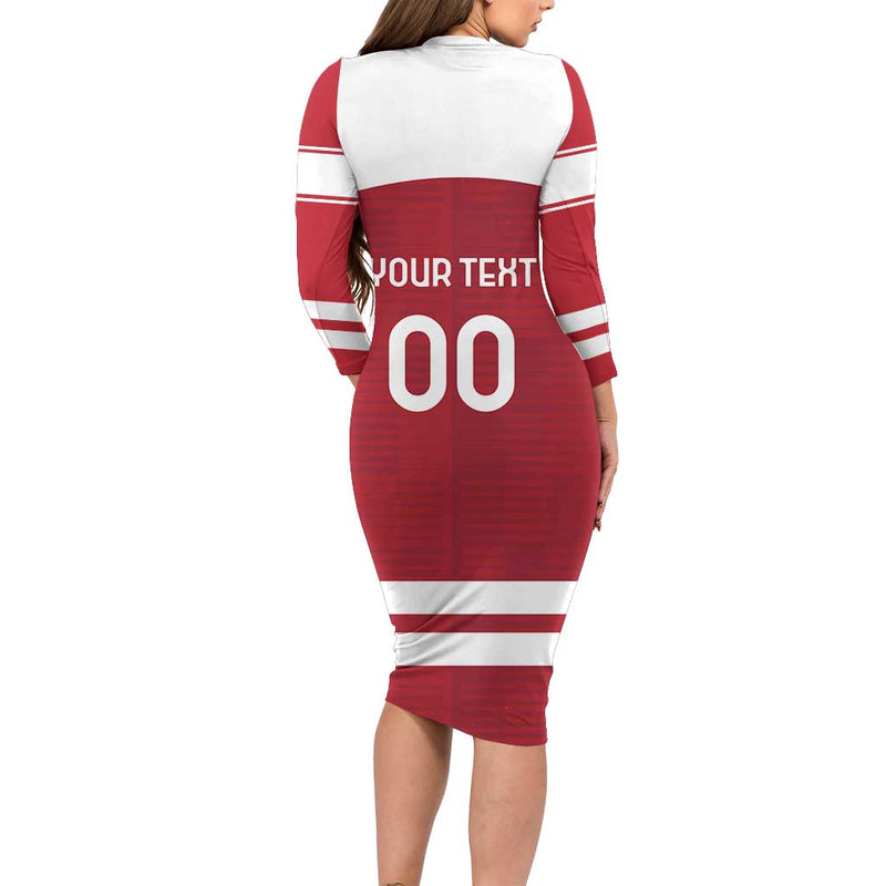 Custom Denmark Hockey Danish Lions Long Sleeve Bodycon Dress