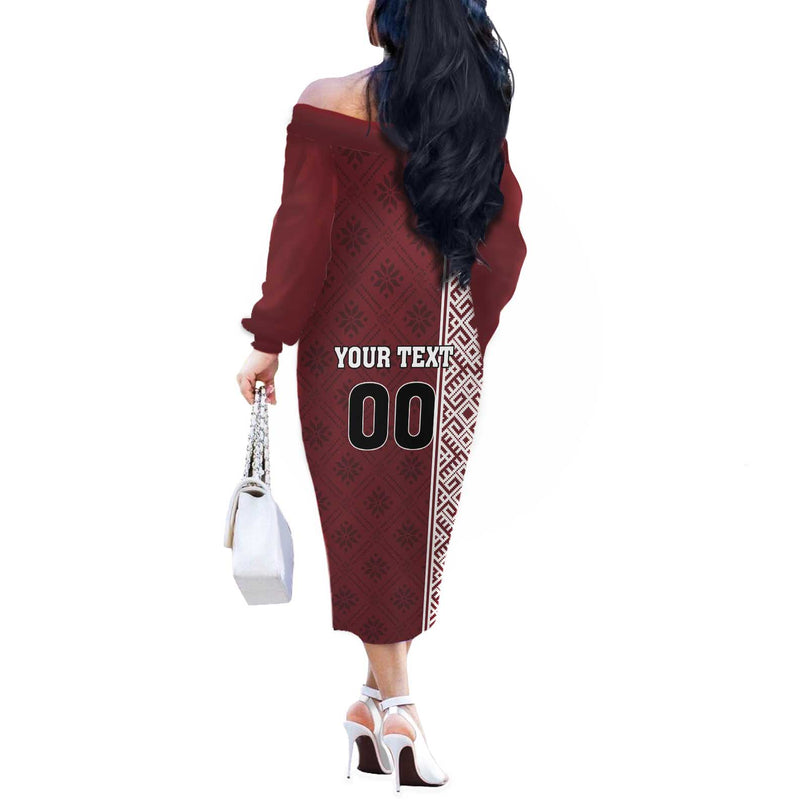 Custom Belarus Football The White Wings Red Version Off The Shoulder Long Sleeve Dress