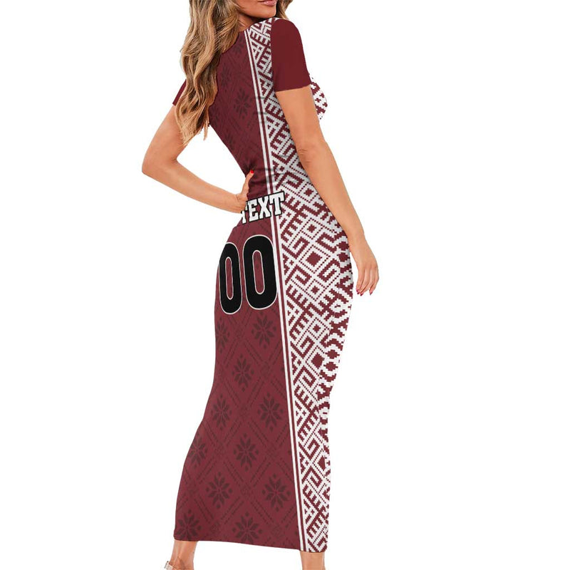 Custom Belarus Football The White Wings Red Version Short Sleeve Bodycon Dress