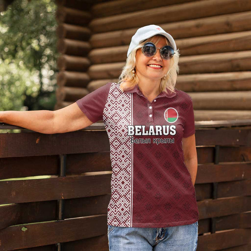 Custom Belarus Football The White Wings Red Version Women Polo Shirt