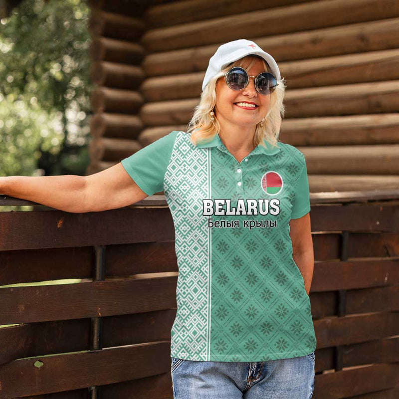 Custom Belarus Football The White Wings Green Version Women Polo Shirt