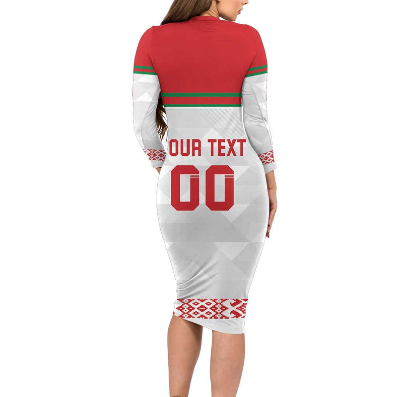 Custom Belarus Ice Hockey 2025 Go Bisons White Version Long Sleeve Bodycon Dress