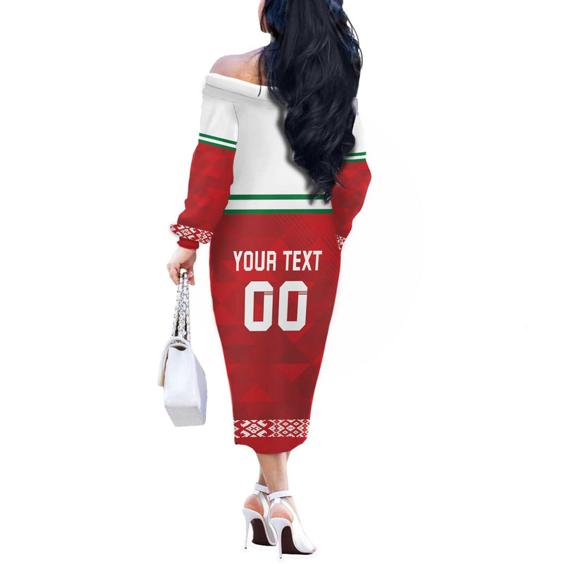 Custom Belarus Ice Hockey 2025 Go Bisons Red Version Off The Shoulder Long Sleeve Dress