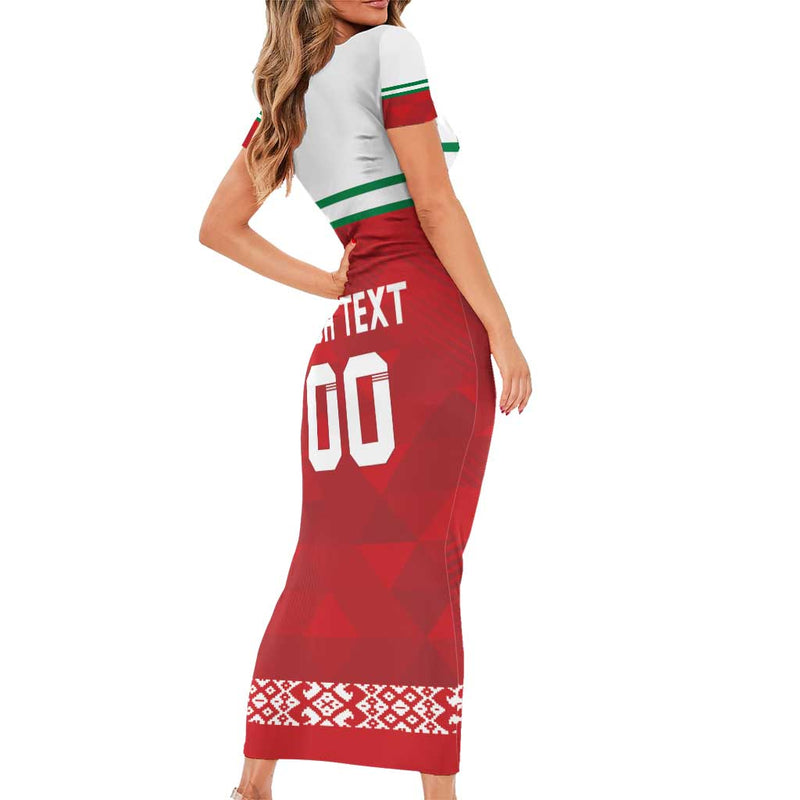 Custom Belarus Ice Hockey 2025 Go Bisons Red Version Short Sleeve Bodycon Dress