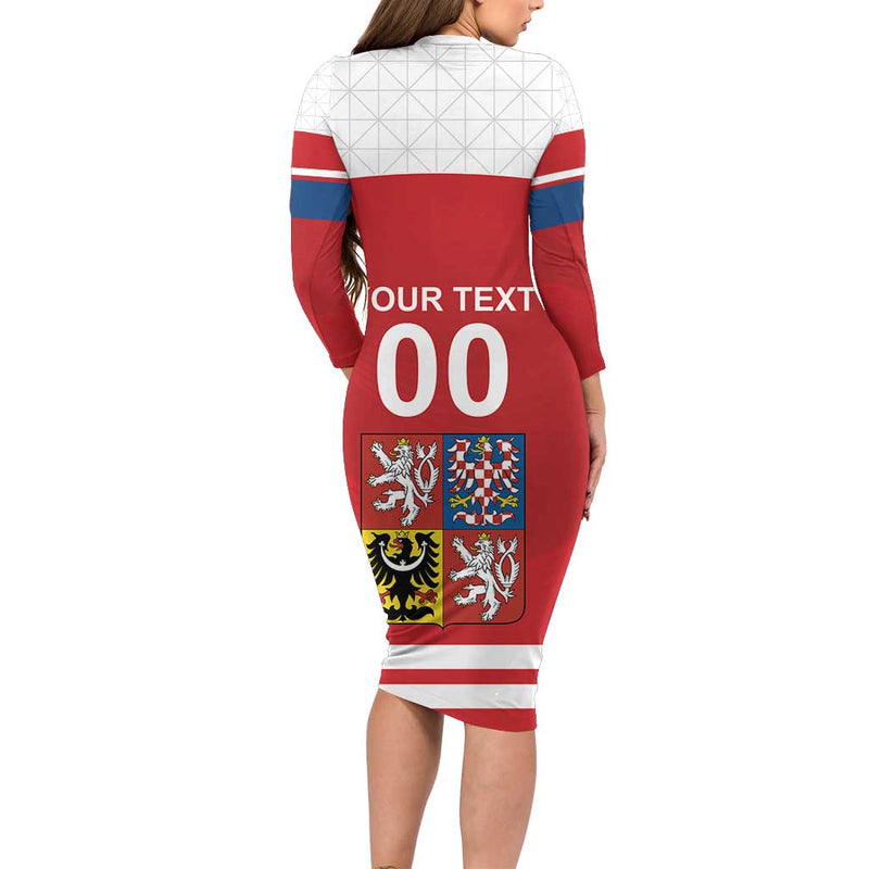 Custom Czech Republic Hockey Czech Lion Long Sleeve Bodycon Dress