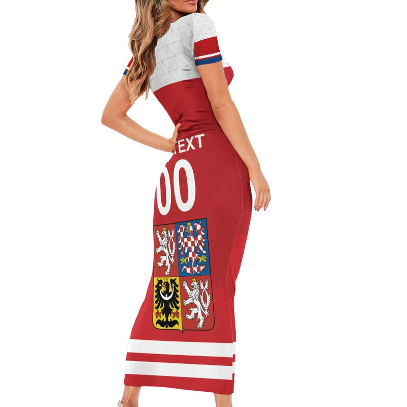 Custom Czech Republic Hockey Czech Lion Short Sleeve Bodycon Dress