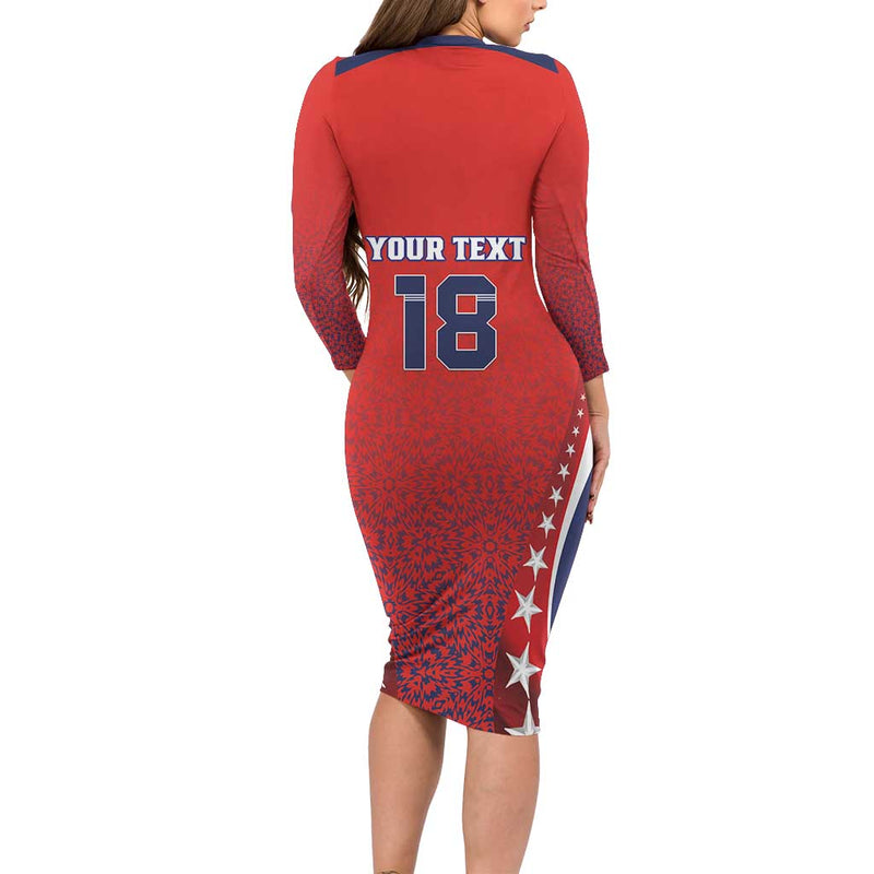 Custom Costa Rica Football Los Ticos Sporty Style Long Sleeve Bodycon Dress