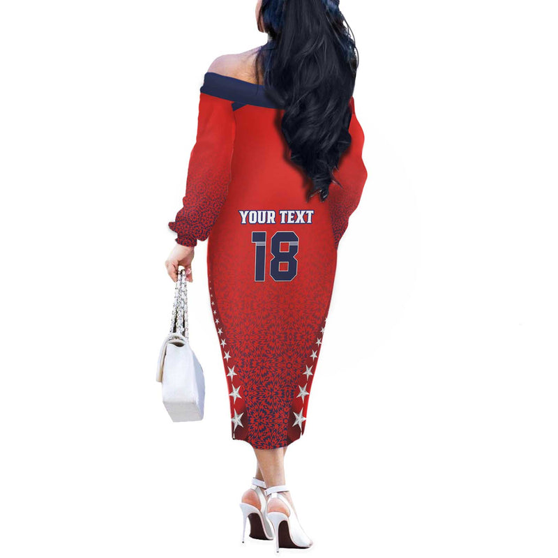 Custom Costa Rica Football Los Ticos Sporty Style Off The Shoulder Long Sleeve Dress
