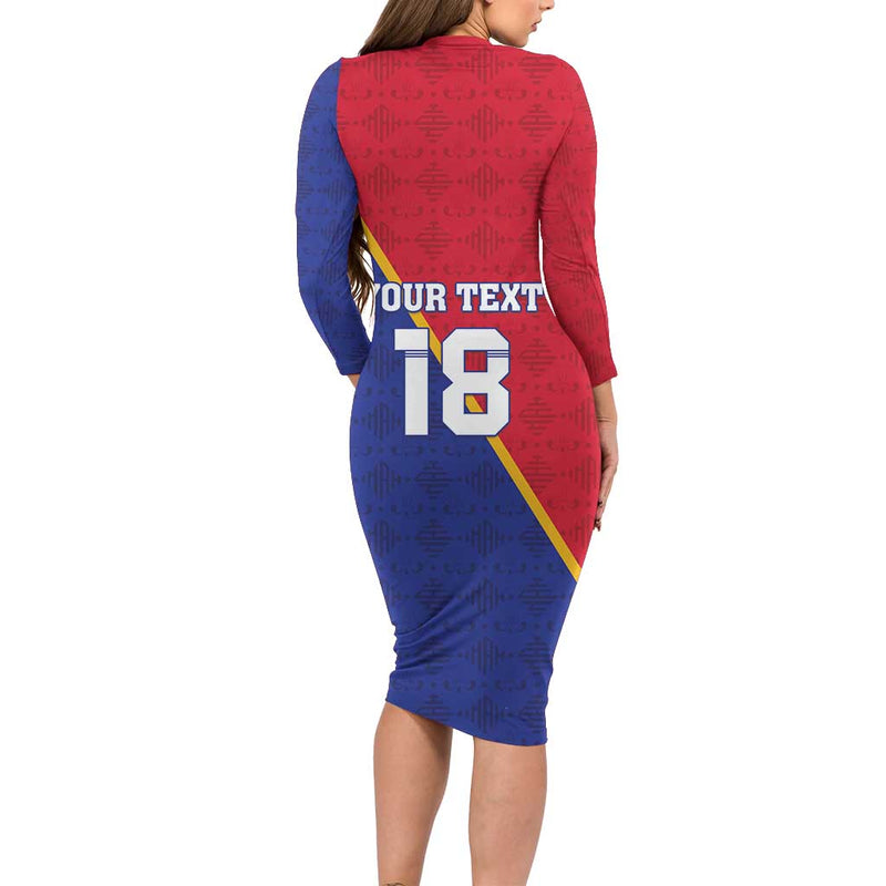 Custom Haiti Football Les Grenadiers Long Sleeve Bodycon Dress
