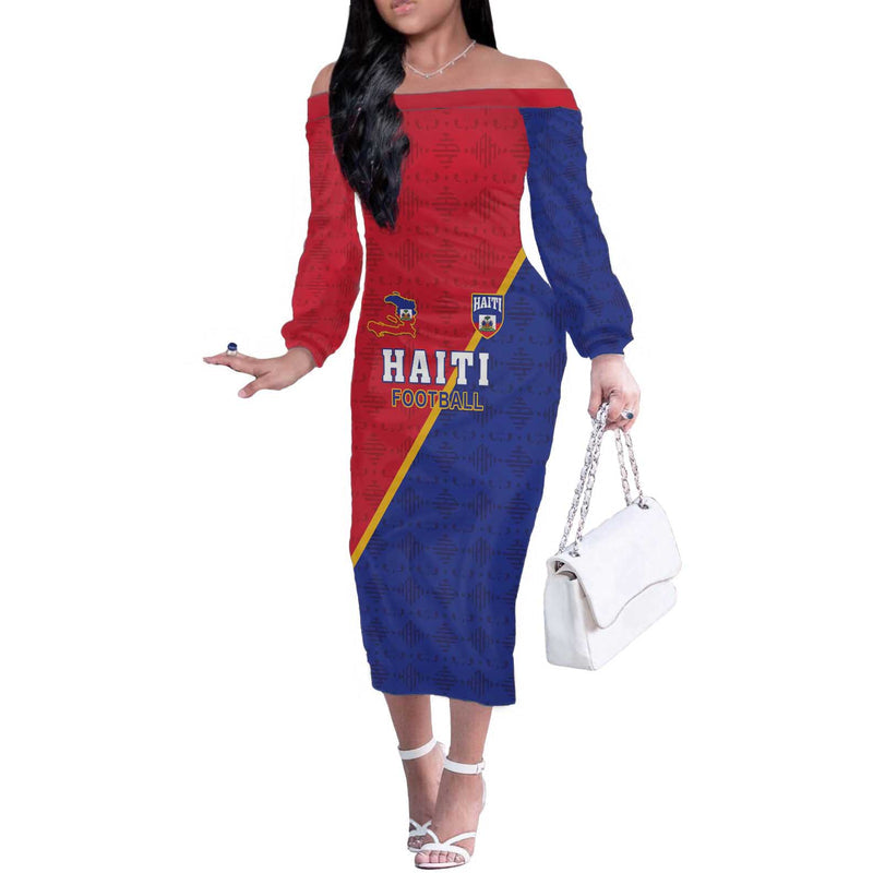 Custom Haiti Football Les Grenadiers Off The Shoulder Long Sleeve Dress