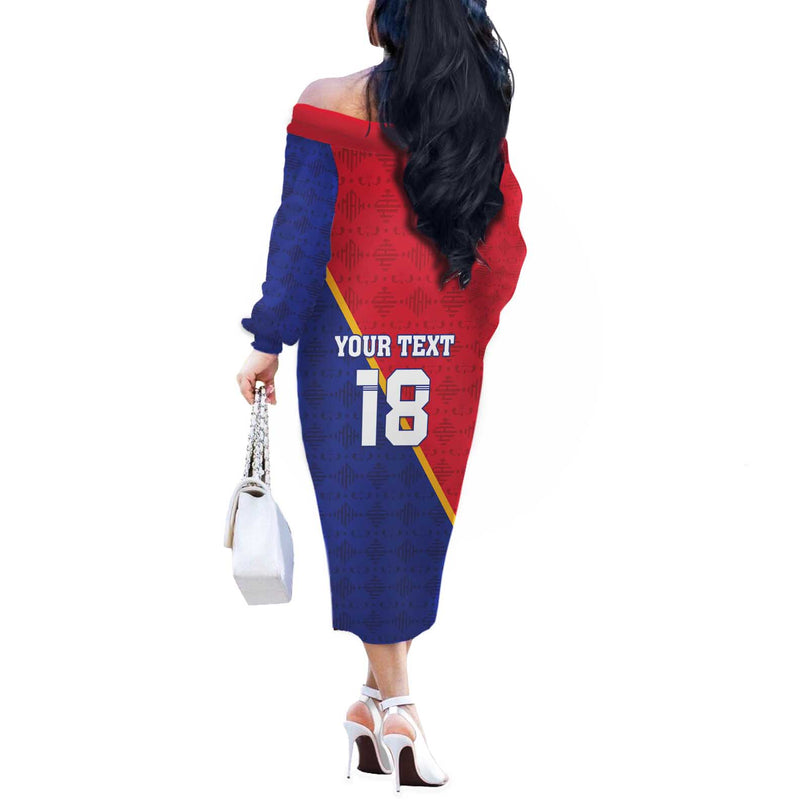 Custom Haiti Football Les Grenadiers Off The Shoulder Long Sleeve Dress