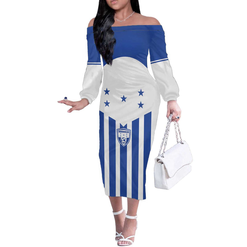 Custom Honduras Football Los Catrachos Sporty Style Off The Shoulder Long Sleeve Dress