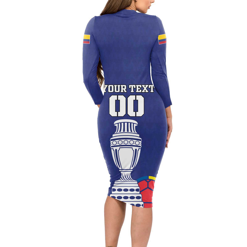 Custom Colombia Football 2024 Copa America Long Sleeve Bodycon Dress