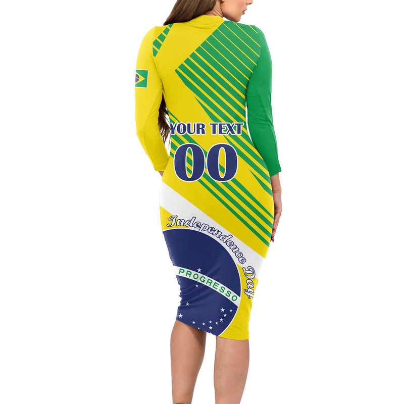 Custom Brazil Independence Day Toco Toucan Ordem E Progresso Long Sleeve Bodycon Dress