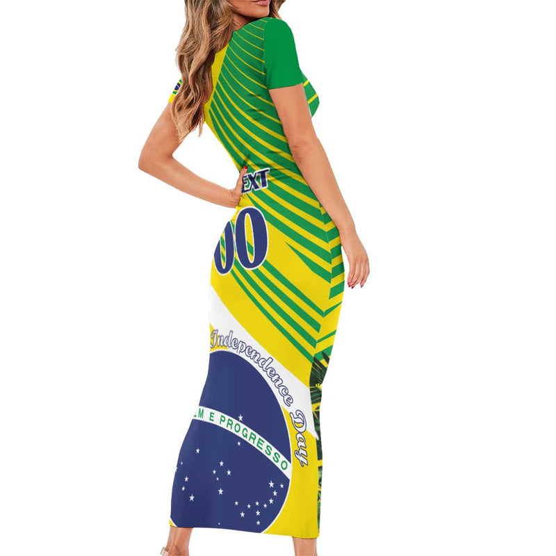 Custom Brazil Independence Day Toco Toucan Ordem E Progresso Short Sleeve Bodycon Dress