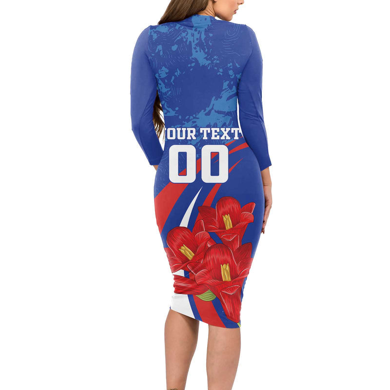 Custom Chile Lapageria With Grunge Style Long Sleeve Bodycon Dress