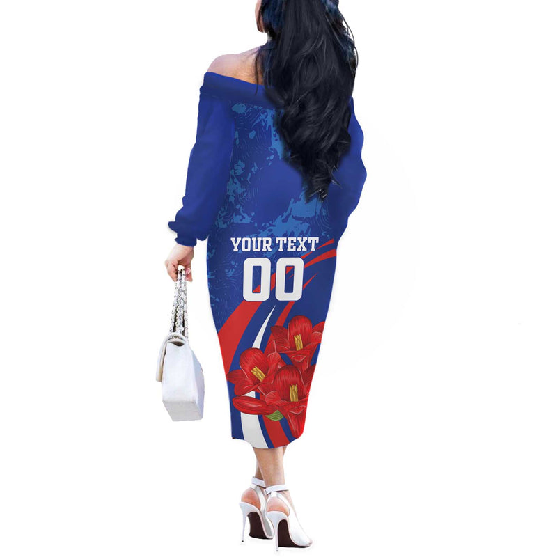 Custom Chile Lapageria With Grunge Style Off The Shoulder Long Sleeve Dress