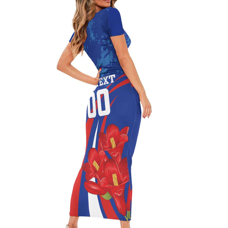 Custom Chile Lapageria With Grunge Style Short Sleeve Bodycon Dress