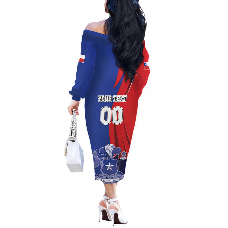 Custom Chile Independence Day Lapageria Flower With Coat Of Arms Off The Shoulder Long Sleeve Dress