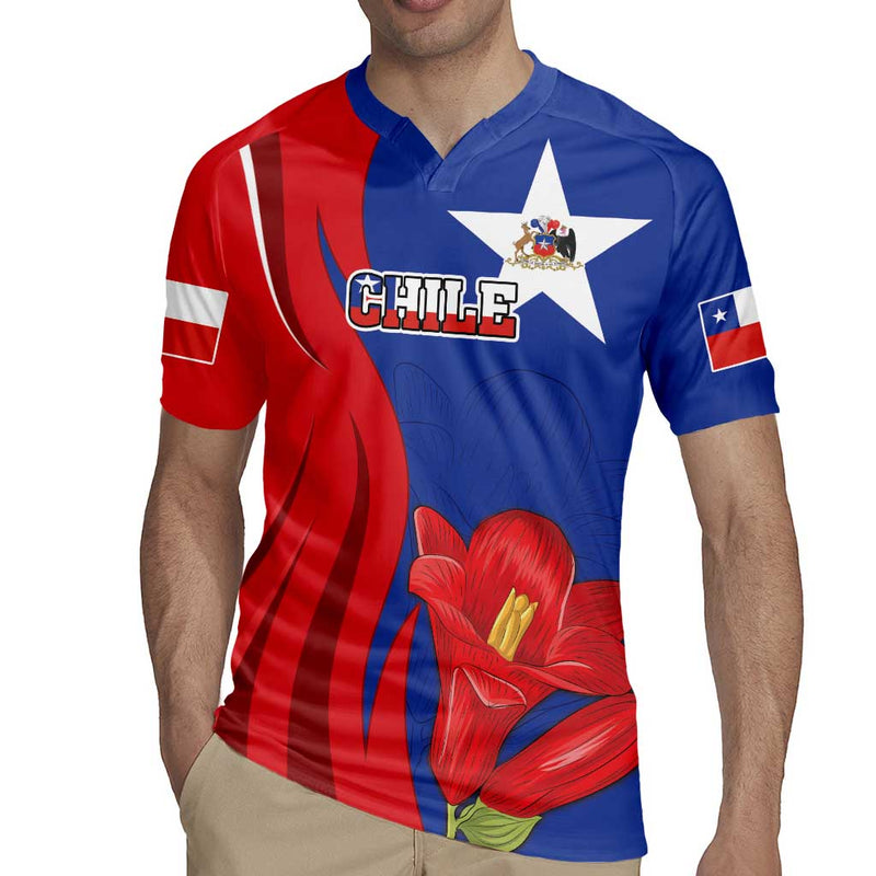 Custom Chile Independence Day Lapageria Flower With Coat Of Arms Rugby Jersey