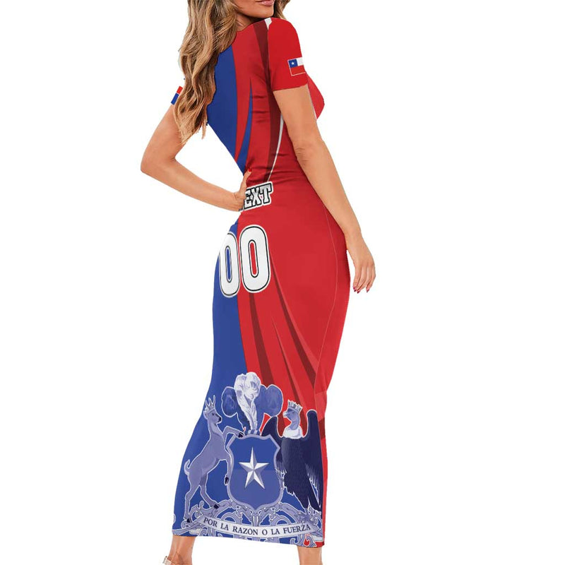 Custom Chile Independence Day Lapageria Flower With Coat Of Arms Short Sleeve Bodycon Dress