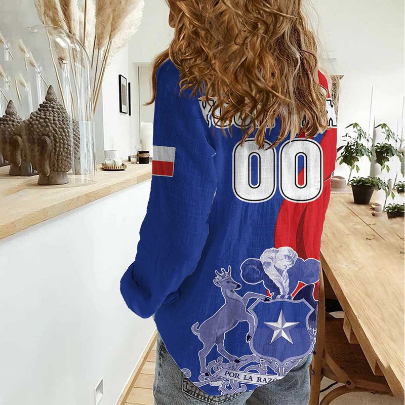 Custom Chile Independence Day Lapageria Flower With Coat Of Arms Women Casual Shirt