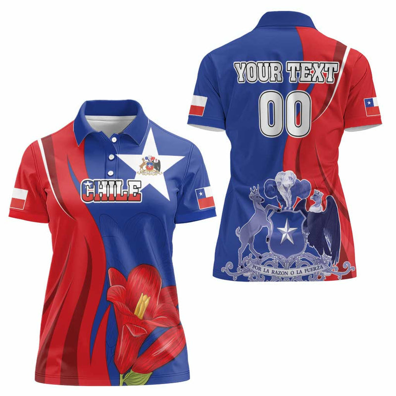 Custom Chile Independence Day Lapageria Flower With Coat Of Arms Women Polo Shirt
