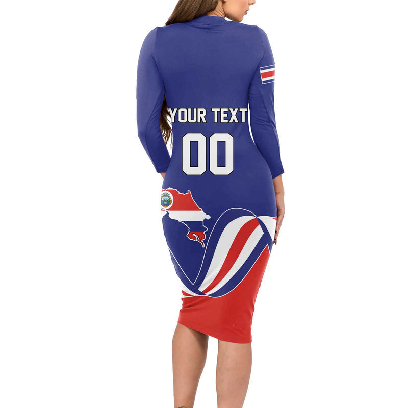 Custom Costa Rica Independence Day Turdus Grayi Bird With Coat Of Arms Long Sleeve Bodycon Dress