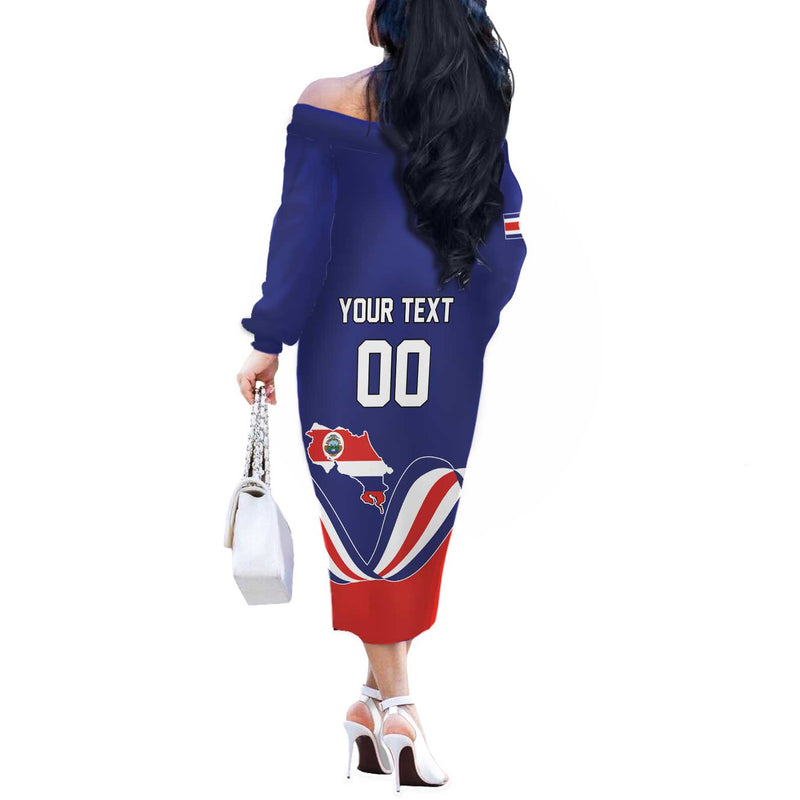 Custom Costa Rica Independence Day Turdus Grayi Bird With Coat Of Arms Off The Shoulder Long Sleeve Dress