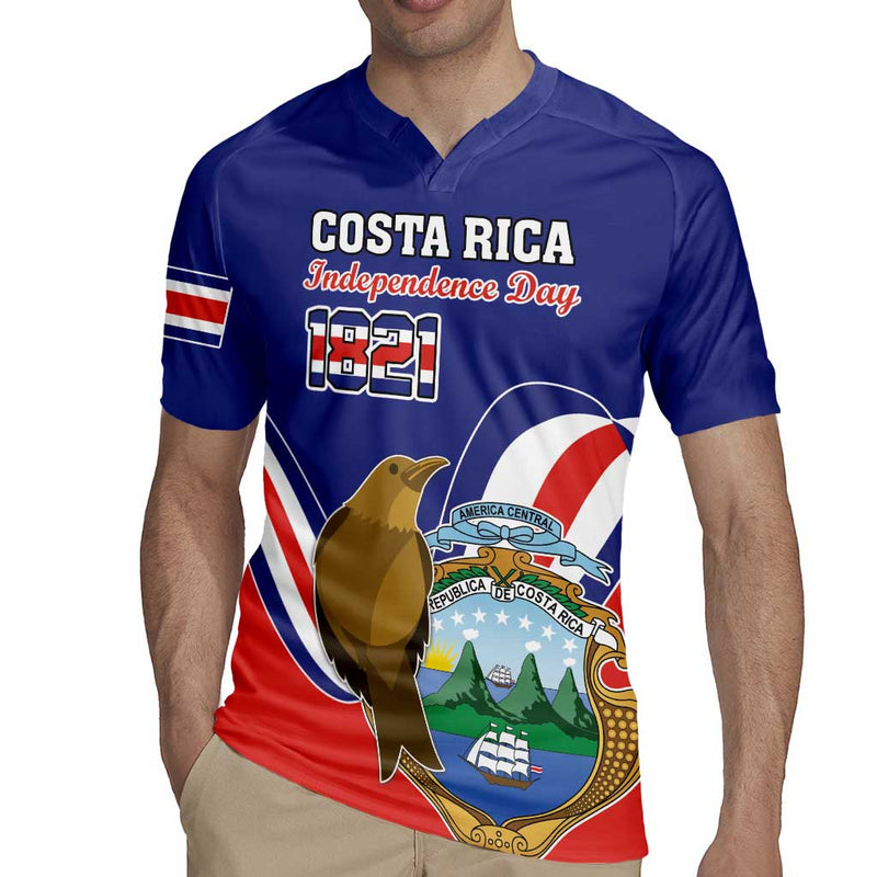 Custom Costa Rica Independence Day Turdus Grayi Bird With Coat Of Arms Rugby Jersey