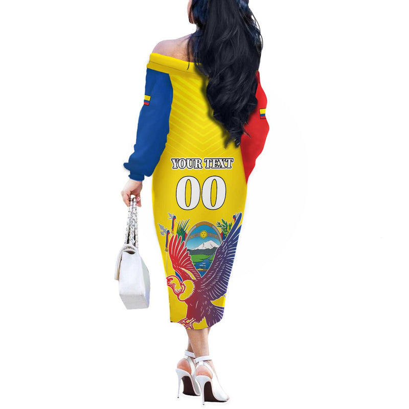 Custom Ecuador Independence Day Andean Condor With Coat Of Arms Off The Shoulder Long Sleeve Dress