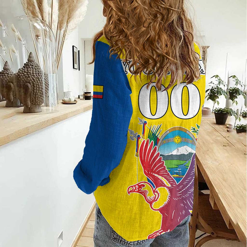 Custom Ecuador Independence Day Andean Condor With Coat Of Arms Women Casual Shirt