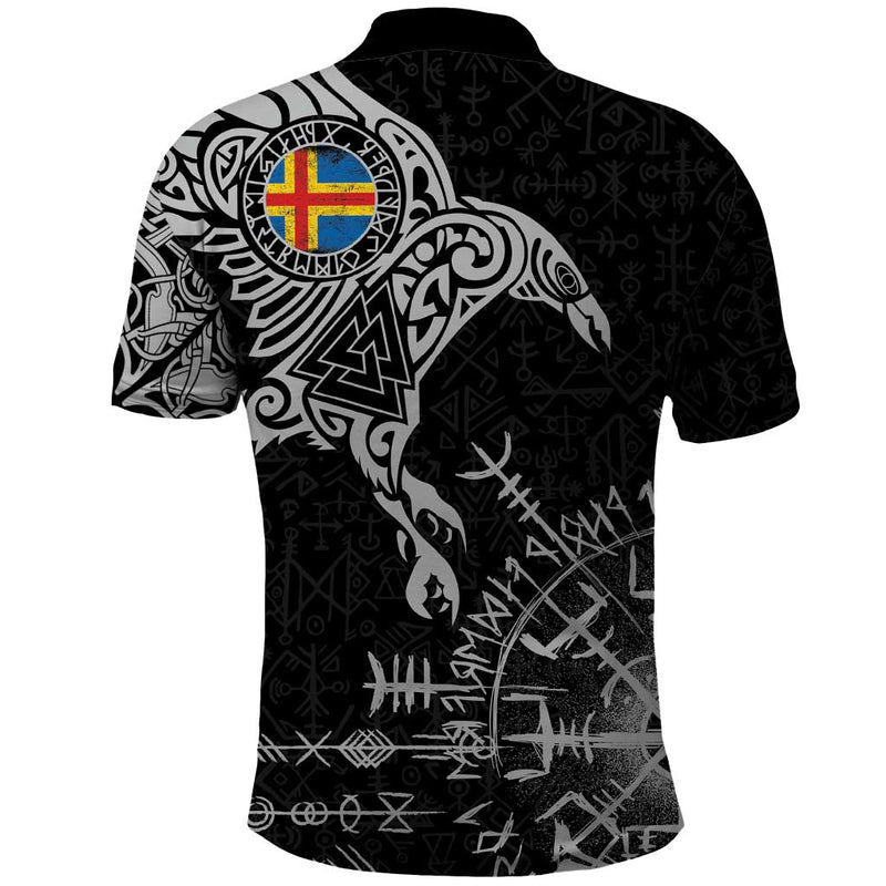 Aland Viking Ravens Vegvisir Runes Pattern Polo Shirt