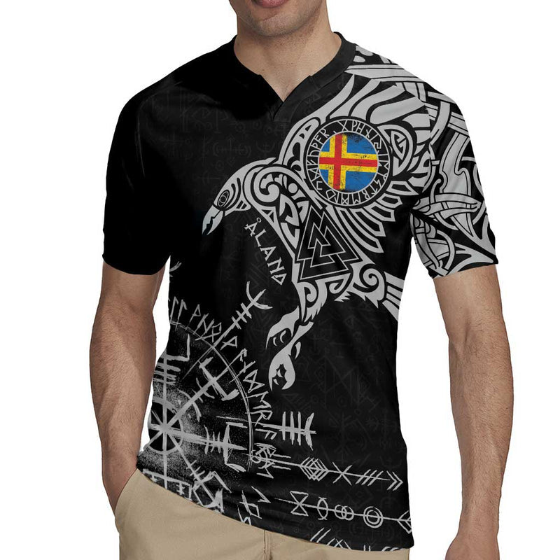 Aland Viking Ravens Vegvisir Runes Pattern Rugby Jersey