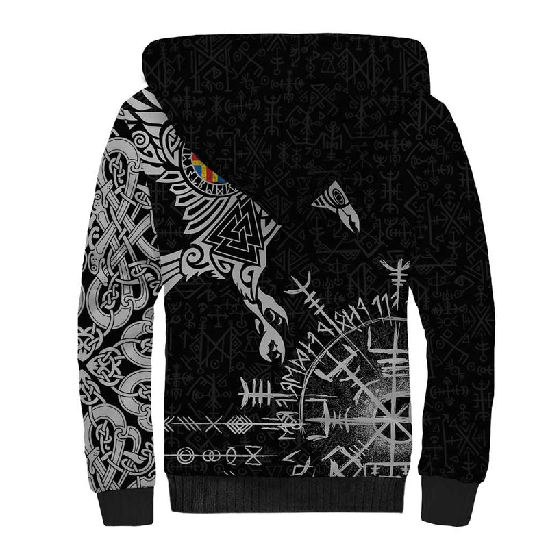 Aland Viking Ravens Vegvisir Runes Pattern Sherpa Hoodie