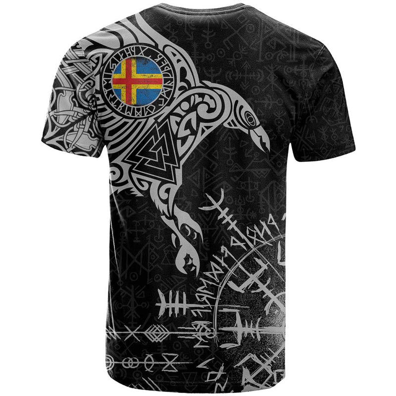 Aland Viking Ravens Vegvisir Runes Pattern T Shirt