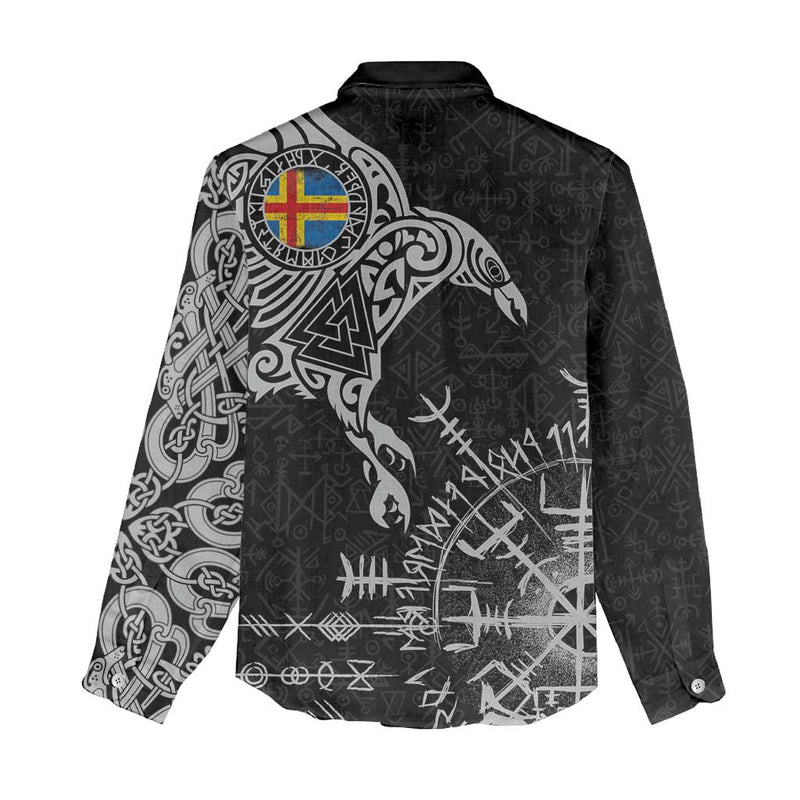 Aland Viking Ravens Vegvisir Runes Pattern Women Casual Shirt