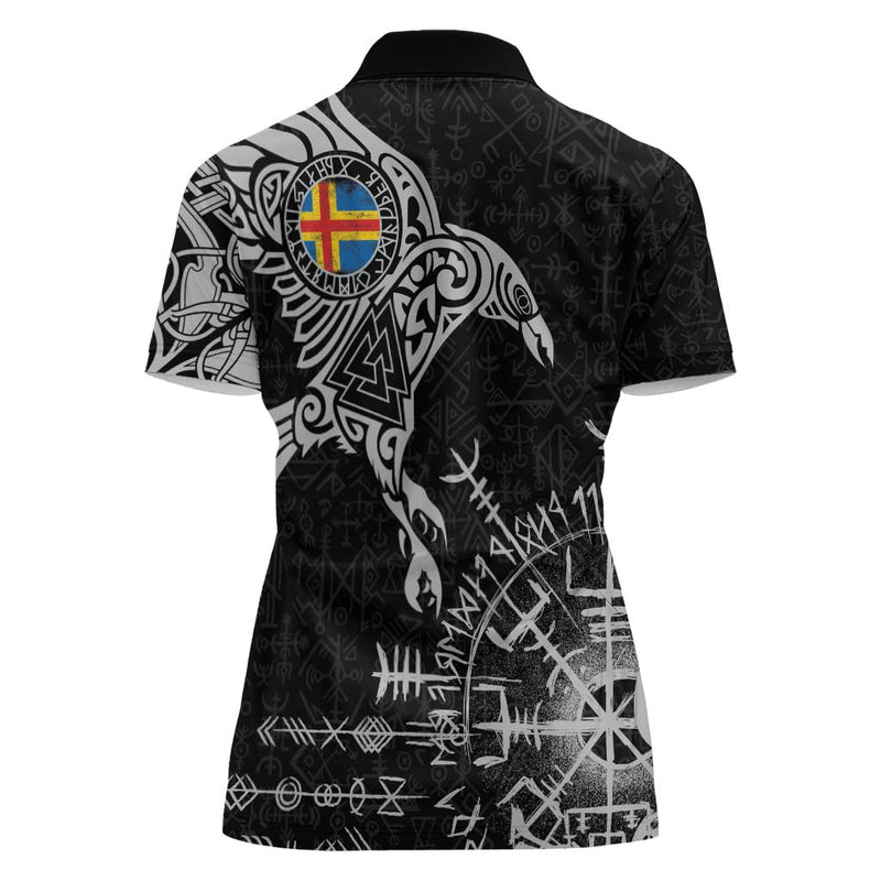 Aland Viking Ravens Vegvisir Runes Pattern Women Polo Shirt
