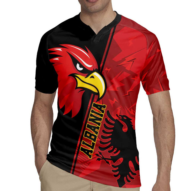 Albania Eagle National Emblem Grunge Pattern Rugby Jersey