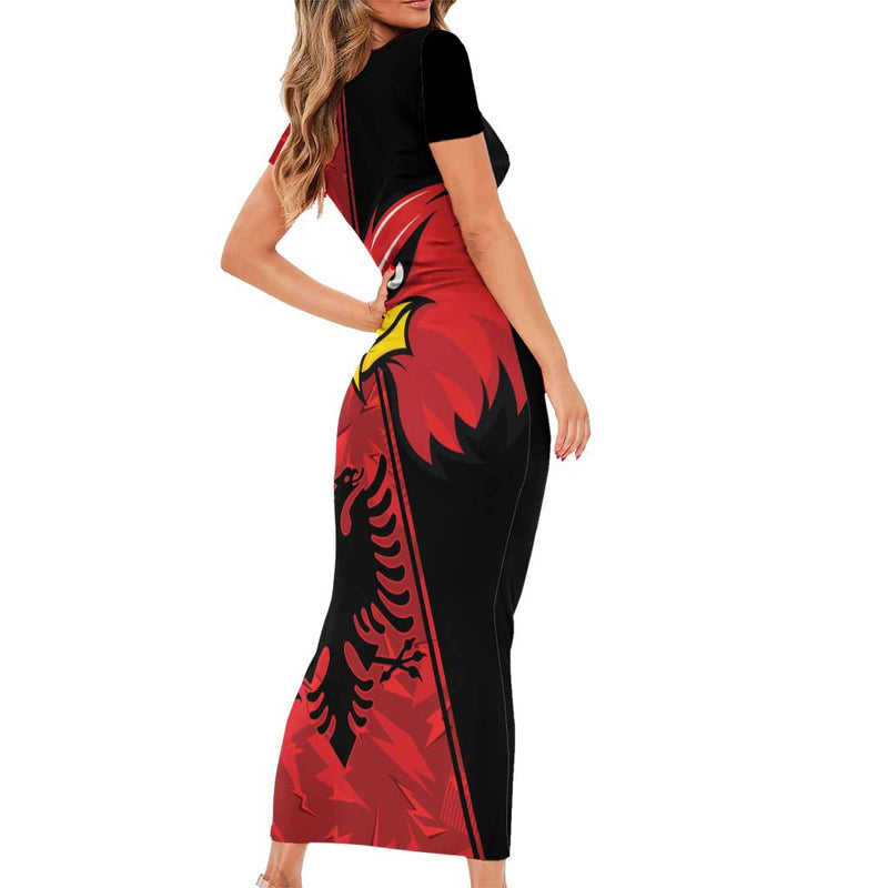 Albania Eagle National Emblem Grunge Pattern Short Sleeve Bodycon Dress