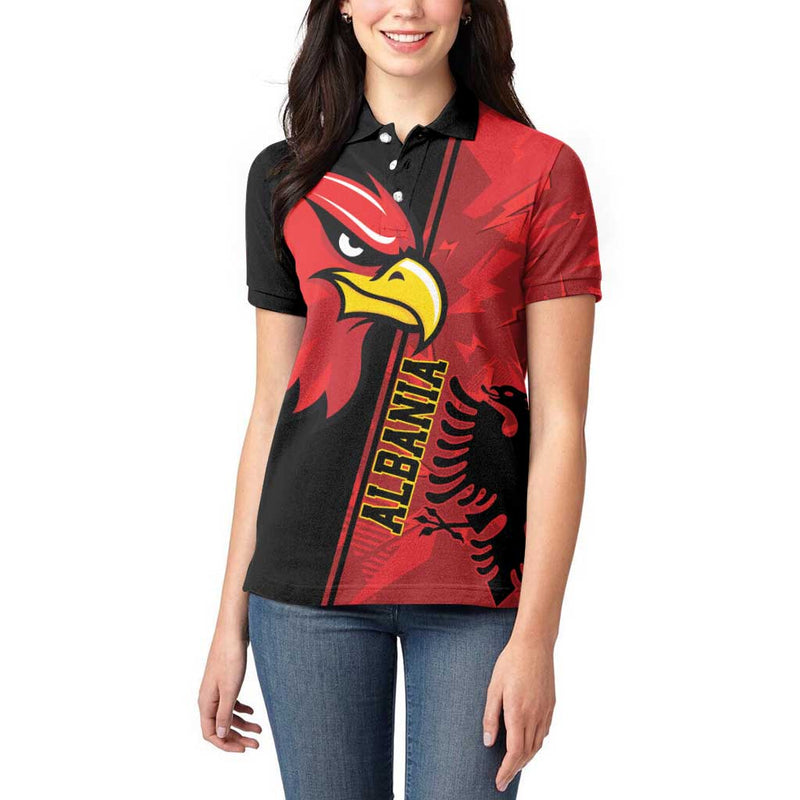 Albania Eagle National Emblem Grunge Pattern Women Polo Shirt