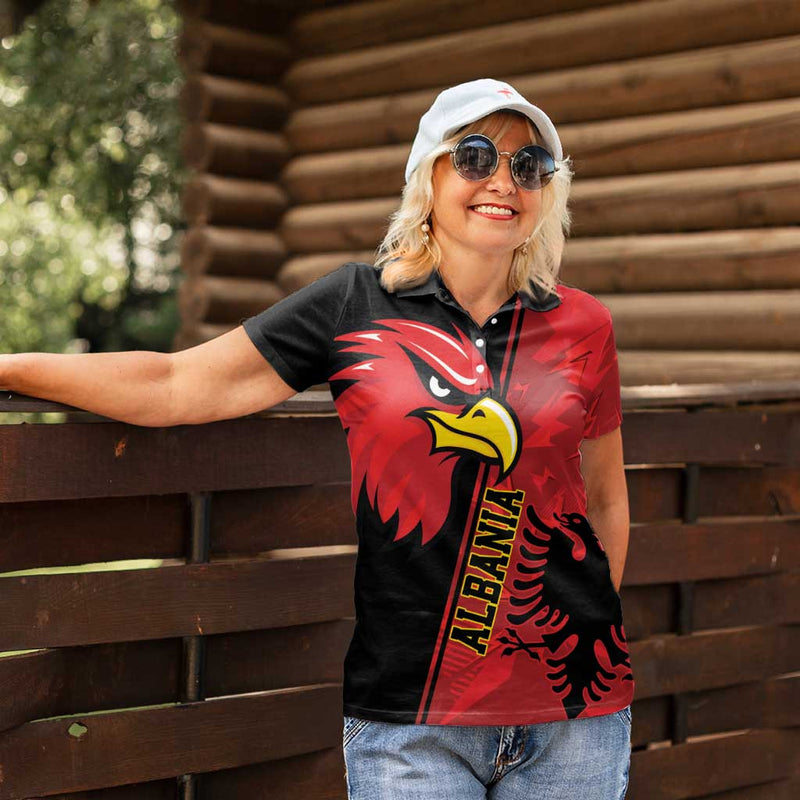 Albania Eagle National Emblem Grunge Pattern Women Polo Shirt