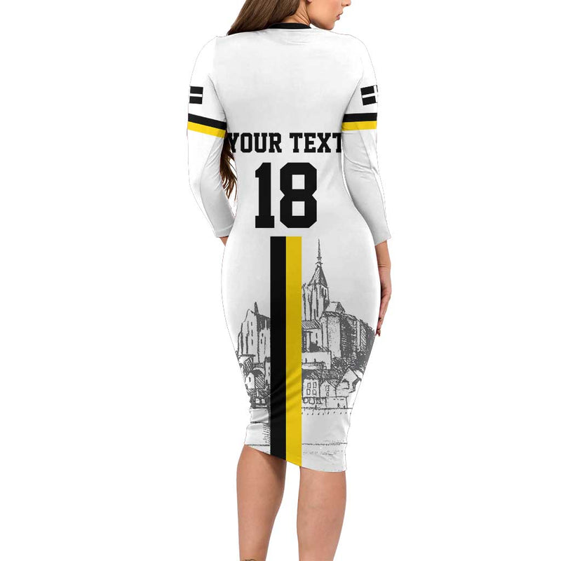 Custom Cornwall Football Mont Saint Michel Long Sleeve Bodycon Dress