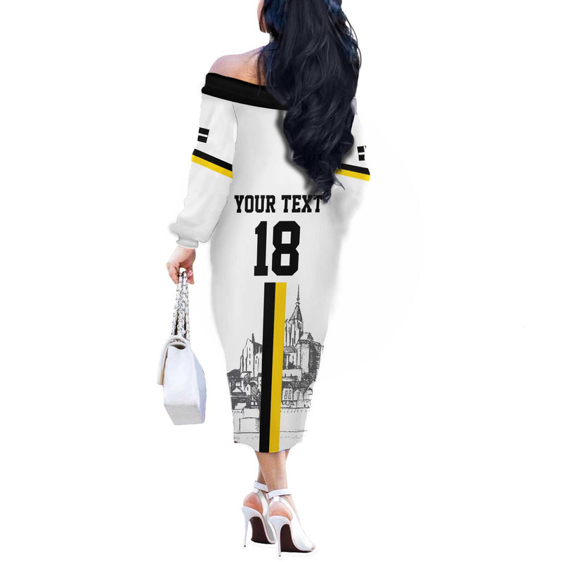 Custom Cornwall Football Mont Saint Michel Off The Shoulder Long Sleeve Dress