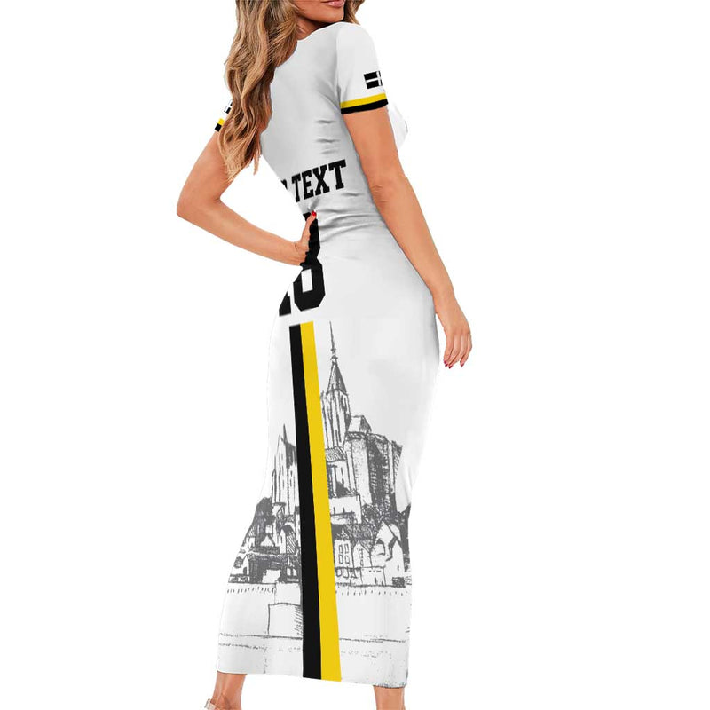Custom Cornwall Football Mont Saint Michel Short Sleeve Bodycon Dress