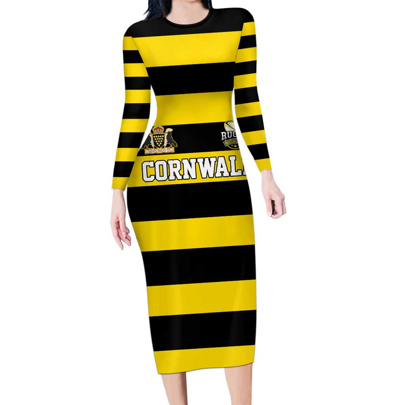 Custom Cornwall Rugby One And All Long Sleeve Bodycon Dress