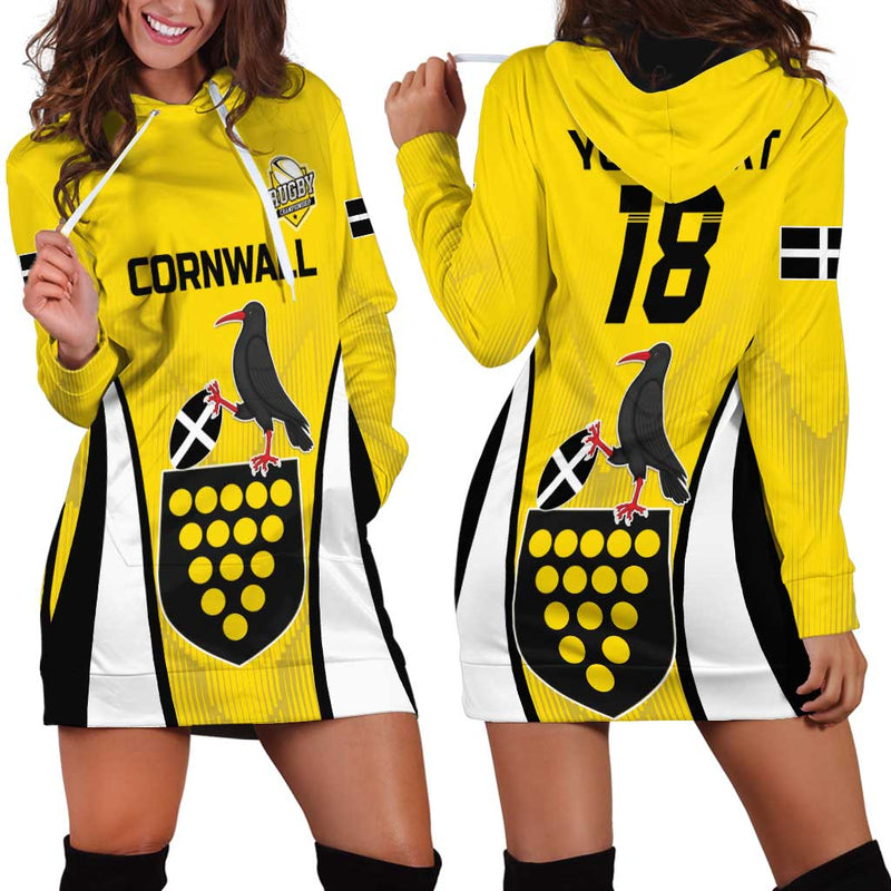 Custom Cornwall Rugby Cornish Chough Go Champion Hoodie Dress