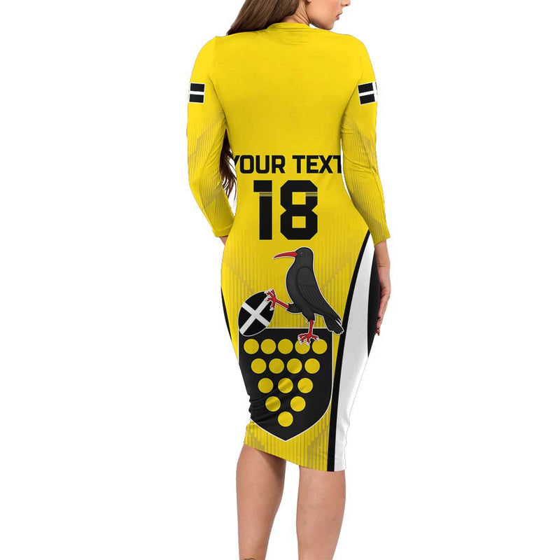 Custom Cornwall Rugby Cornish Chough Go Champion Long Sleeve Bodycon Dress
