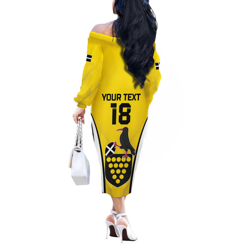 Custom Cornwall Rugby Cornish Chough Go Champion Off The Shoulder Long Sleeve Dress